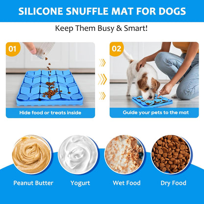Silicone Snuffle Mat for Dogs 2 Pack, Silicone Dog Slow Feeder Lick Mat with Suction Cups, Puppy Puzzle Feeder Toys Sniff Mat Foraging Mat for Smell Training Slow Eating, Blue & Green