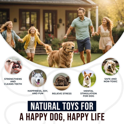 3Pcs Natural Coffee Wood Dog Chew and Hemp Ball Toys for Large & XL Dog Over 70lbs - 100% Organic Toys for Teeth Cleaning, Reduces Stress, Mental Stimulation