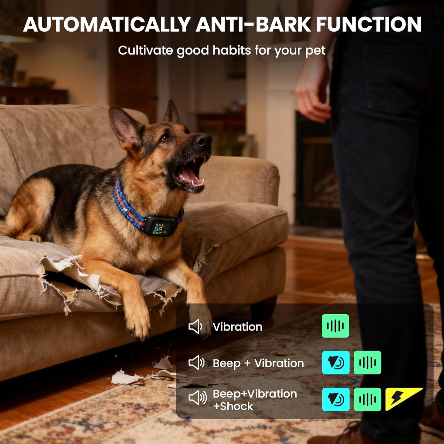 2-in-1 Dog Shock Collar and Bark Collar with Remote Control, Dog Training Collar Remote 3300FT, IP67 Waterproof, Dog Shock Collar for Large Medium Small Size Dog, Dog Bark Collar with Flashing Light