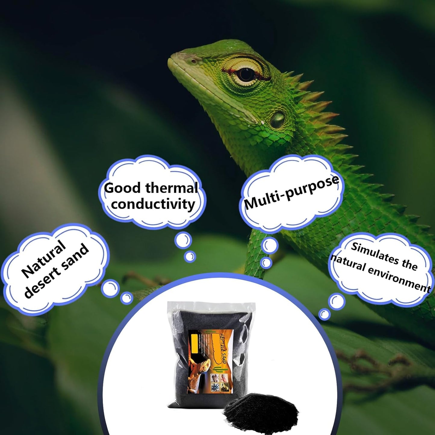 BNOSDM Reptile Sand Bearded Dragons Substrate Sands Lizard Terrarium Bedding Desert Blend for Snakes Geckos Chameleon Tortoise Frogs Scorpion Invertebrates Amphibian 2.2lb (Black)