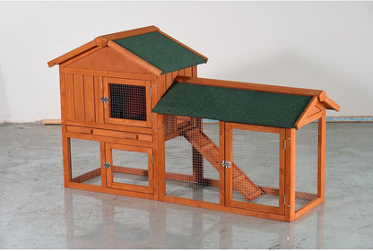 Large Wooden Rabbit Hutch Wood Brown Weather-Resistant Asphalt Roof Outdoor Porch Durable Pet Shelter