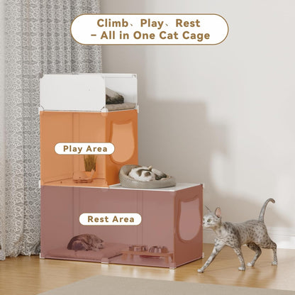 Small Cat Cage Indoor, DIY Cat Playpen Enclosure Crate Kennel with Top Platform, 2-Tier Cute Pet House for 1-2 Kitten