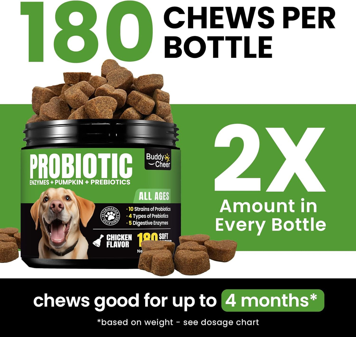 Digestive & Skin Support Chews + Dental Care Powder - Probiotics with Enzymes for Gut Comfort & Itch Ease, Tartar Control & Fresh Breath for Dogs & Cats - 180 Chews + 150g Powder