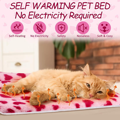VitalCozy 2 Pack Self Warming Cat Mat Self Heating Pad Bed Reversible Machine Washable Reflects Body Heat Warm Thermal Pet Pad Crate Blanket for Feral and Indoor Cat(Pink, Red,22'' X 18'',Heart)
