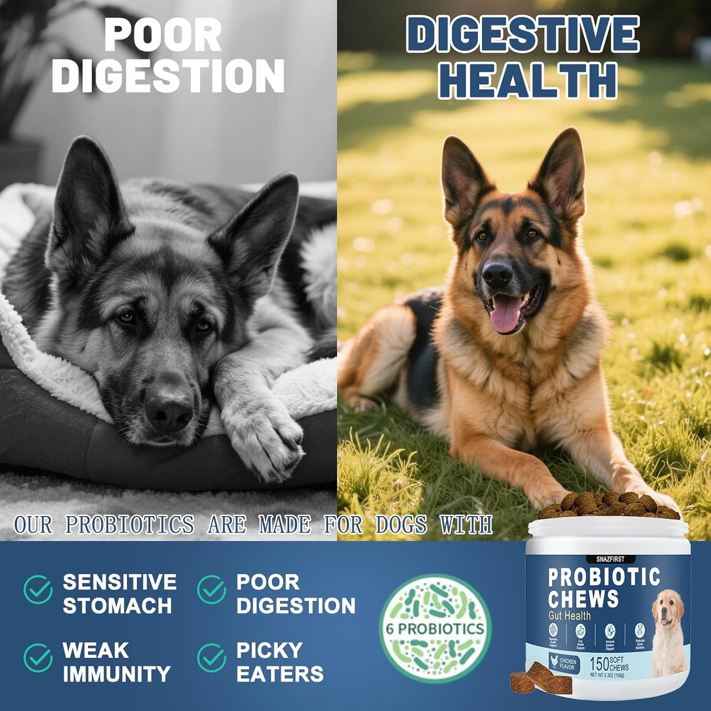 Probiotics for Dogs, Dog Probiotics Chews for Digestive Health & Gut Health, Improve Immune System,Constipation & Diarrhea Relief(Chicken Flavor, 150 Chews)