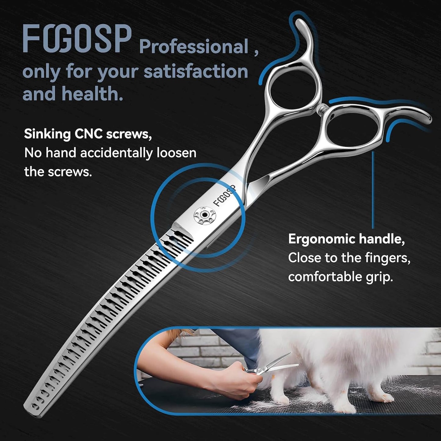 Curved Thinning Shears Dog Grooming Scissors 7.5" Curved Chunkers for Dogs Pet Japan Alloy Steel 70% Thinning Rate 33 Horseshoe Teeth Fluffier Natural (7.5 in, Curve Chunker with Comb)
