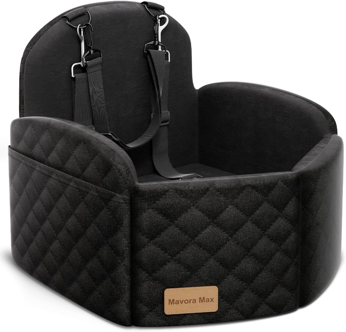 Dog Car Seat for Small/Medium Dogs, Elevated Dog Booster Seat Memory Foam Puppy Car Seat with Washable Cover, Travel Safety Pet Seat Bed for Car with Storage Pockets Up to 35 lbs (Black)