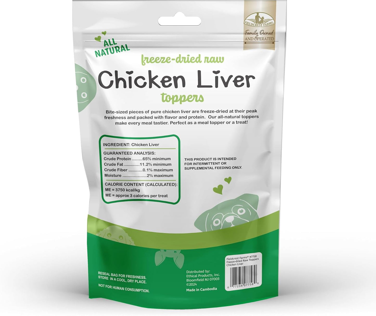 Fieldcrest Farms Chicken Liver Toppers – All-Natural Freeze-Dried Dog Food Topper or Treat, Single Ingredient, Raw & Grain-Free