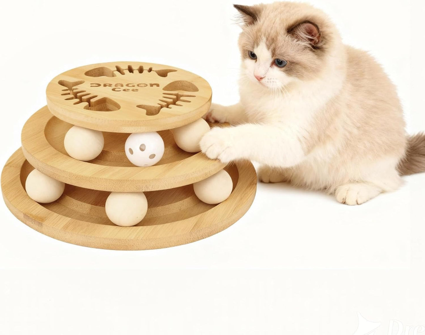 Cat Ball Track Toy, Interactive Toys for Indoor Cats, Tower of Tracks 3-Level Cat Track Toy with 6 Balls,Wooden