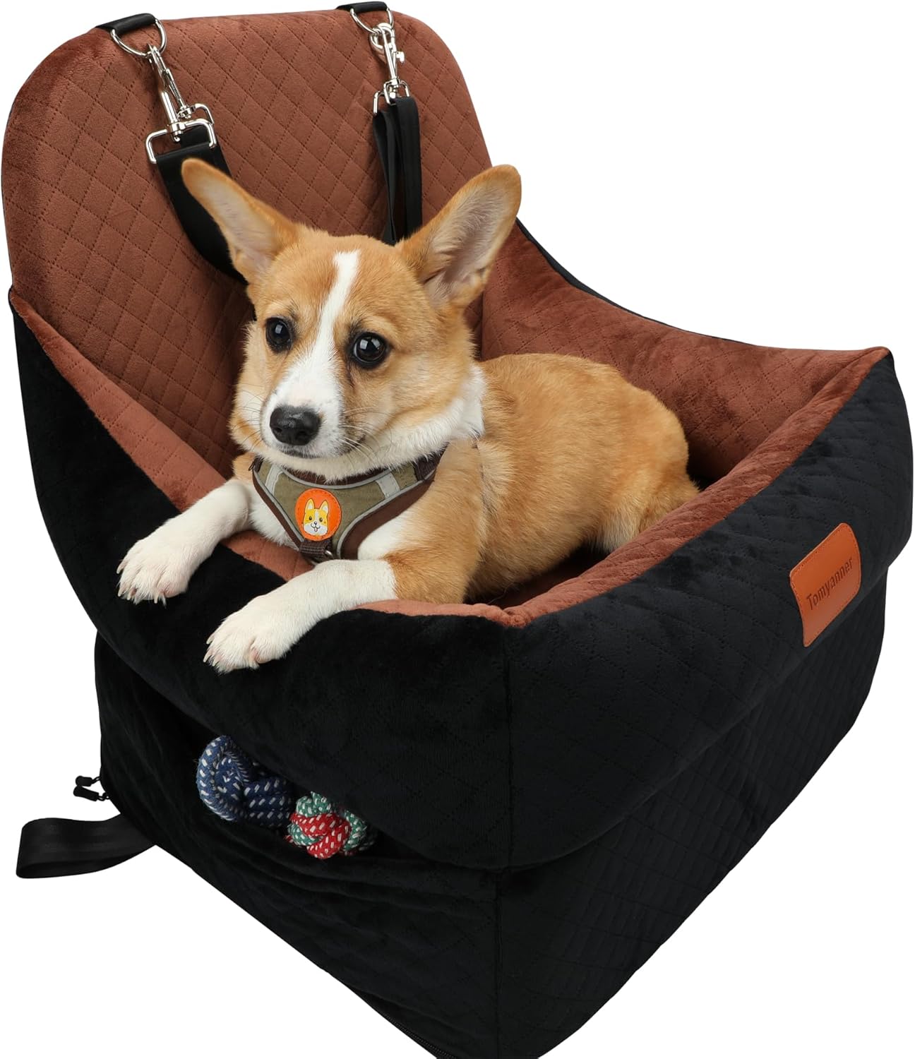 Dog Booster Car Seat for Small/Medium Dogs up to 30 lbs,Interior 7 Inches Elevated Pet Booster Seat,Ultra Soft Fabric and Memory Foam Car Dog Bed,Safety,Comfy,Fully Detachable Washable(H-Black/Brown)