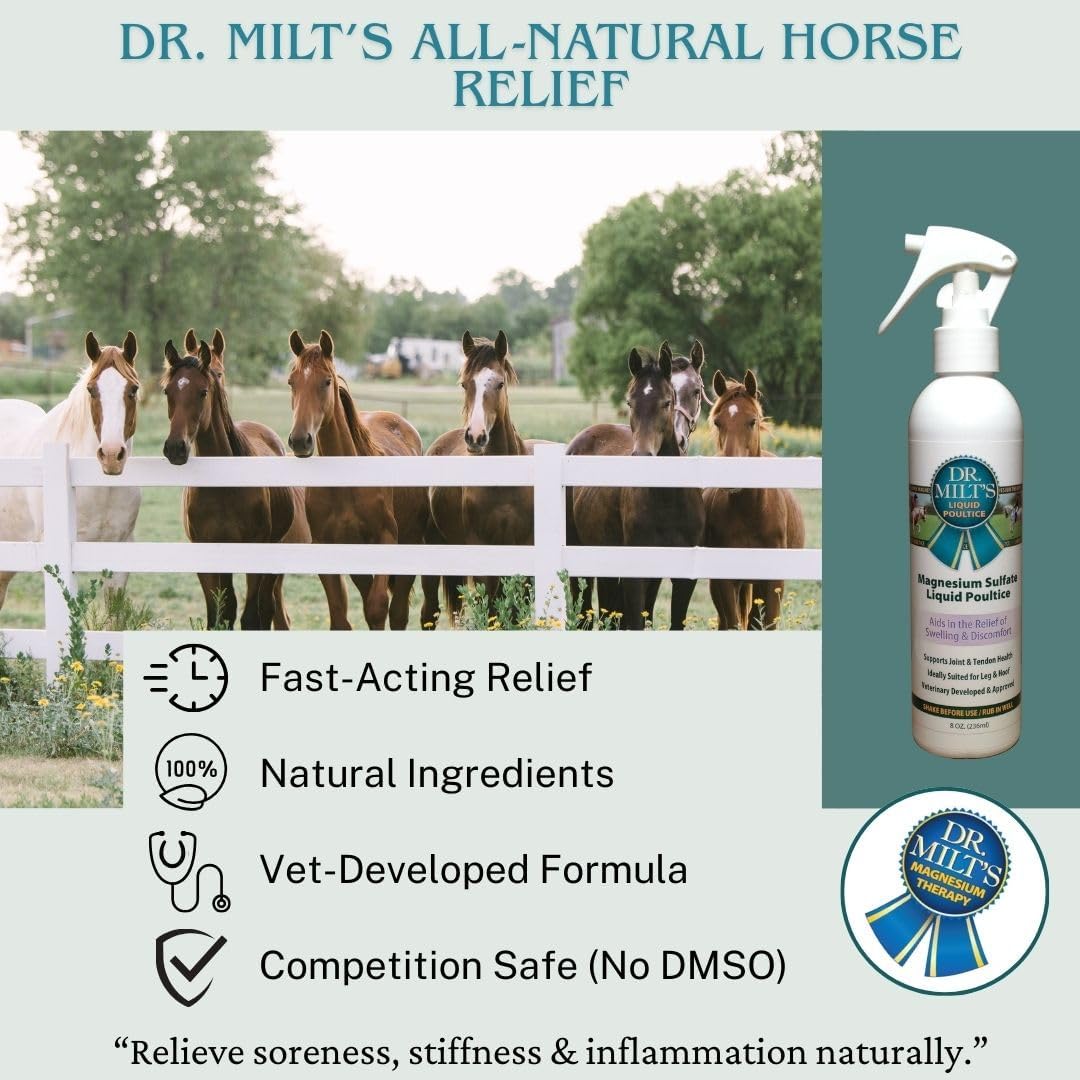 Dr. Milt’s Horse Muscle & Joint Relief Spray – All-Natural Horse Liniment with Arnica, Epsom Salt– Fast-Acting Pain Relief for Sore Muscles, Tendons & Joints 1-8oz Spray