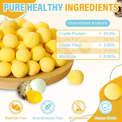 SHANDR 10.6 OZ Freeze Dried Quail Egg Yolk Healthy Pet Treats Food for Dogs Cats Natural Single Ingredient Tasty Freeze Dried Quail Eggs Snack Training Human Grade Free of Grain Gluten Rawhide