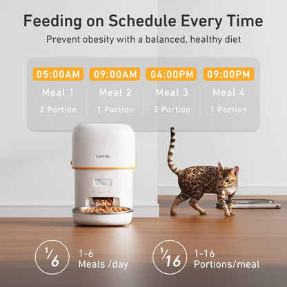 Automatic Cat Feeders - 2L Cat Food Dispenser Easy to Use, Timed Automatic Pet Feeder with Over 180-day Battery Life, 1-6 Meals Dry Food Programmable Portion Control Also for Dogs
