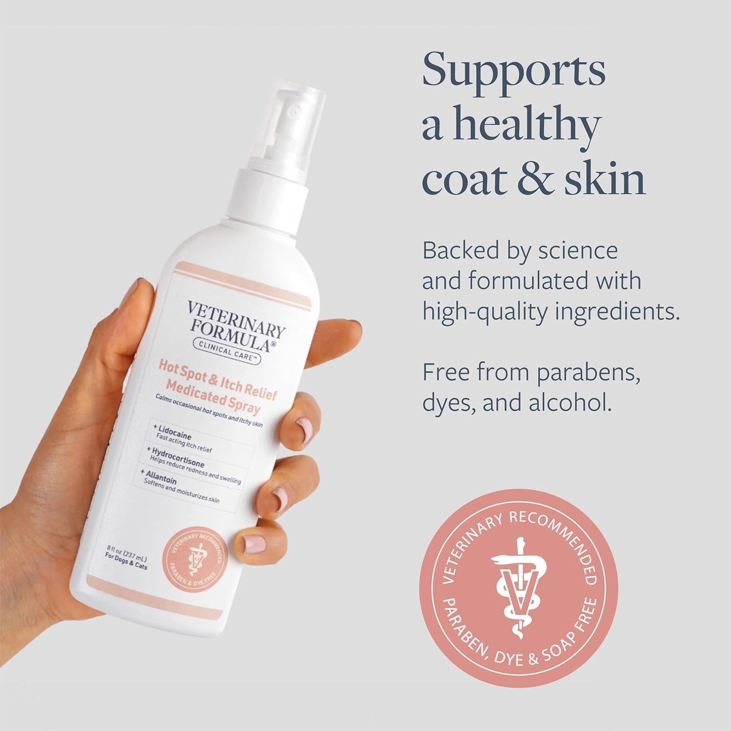 Veterinary Formula Clinical Care Hot Spot & Itch Relief Medicated Spray, 8oz – Easy to Use Spray for Dogs & Cats – Helps Alleviate Sensitive Skin, Scratching, and Licking of Coat (1 Pack)