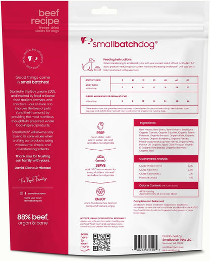 smallbatch Pets Freeze Dried Raw Dog Food, Beef Recipe, 14 oz, Organic High Protein Dog Food, Grain Free, Made in The USA, Humanely Raised Meat, Single Protein, for Picky Eaters, Hydrate & Serve