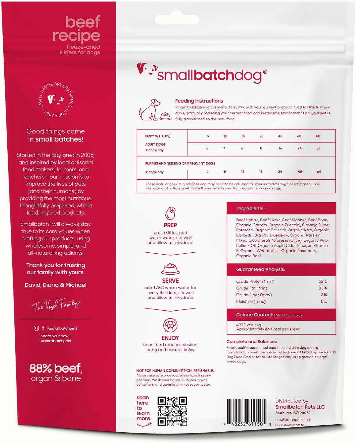 smallbatch Pets Freeze Dried Raw Dog Food, Beef Recipe, 14 oz, Organic High Protein Dog Food, Grain Free, Made in The USA, Humanely Raised Meat, Single Protein, for Picky Eaters, Hydrate & Serve