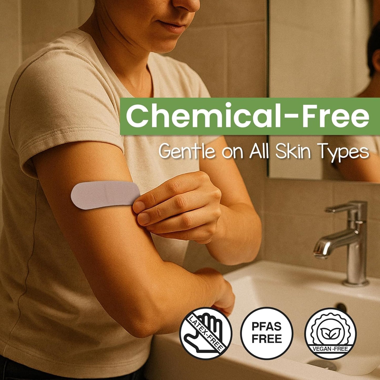 PATCH Natural Eco-Friendly Bamboo Adhesive Sensitive Skin Bandages, Hypoallergenic Bandages for Sensitive Skin, Compostable, Biodegradable, Latex Free and Plastic Free, 20pk