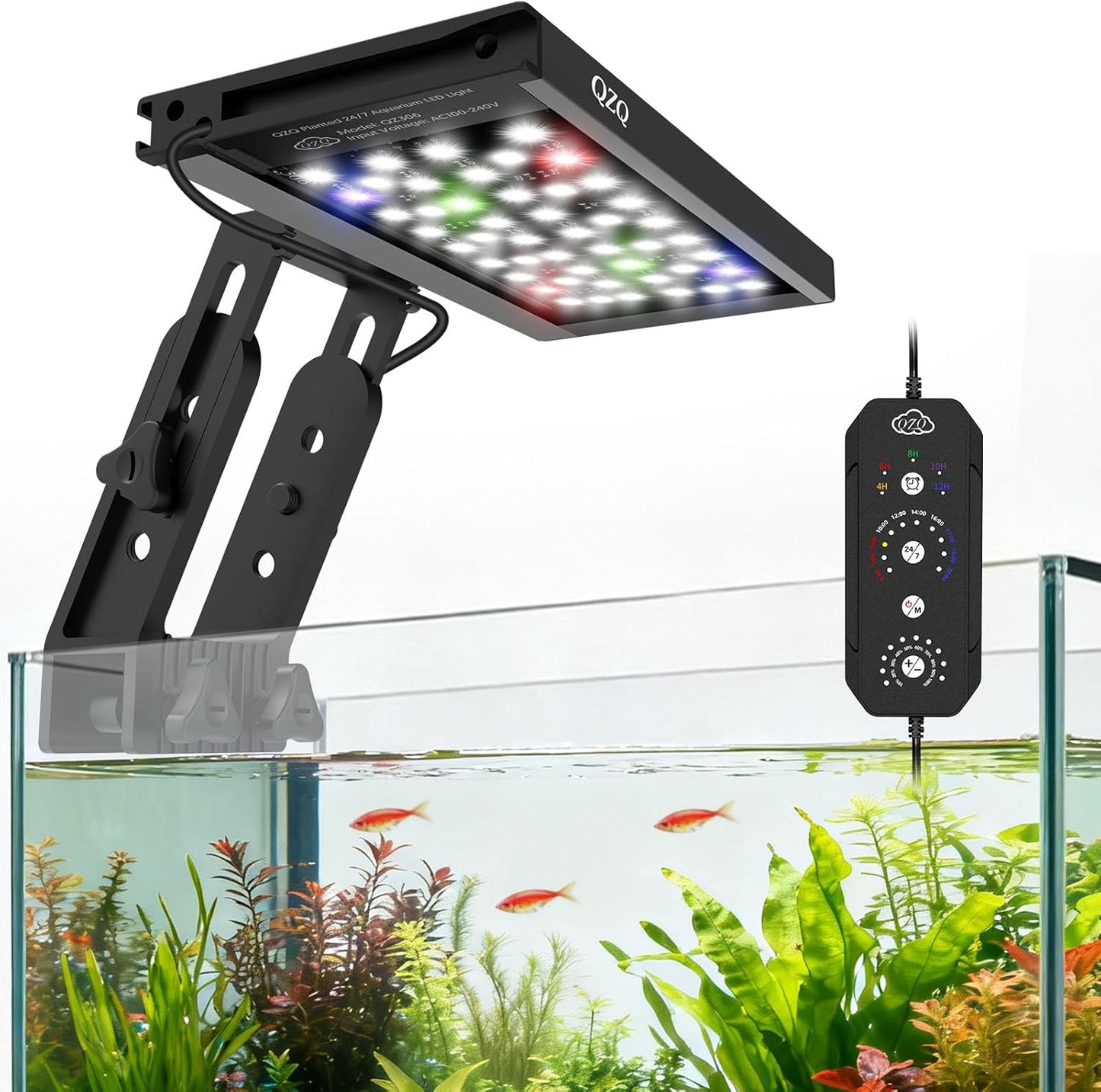 QZQ Fish Tank Light – Aquarium Light 24/7 Mode LED Aquarium Lights for Fish Tank with Adjustable Timer/Brightness, Aquarium Plant Light (16W for 12–20 Inch Tank)