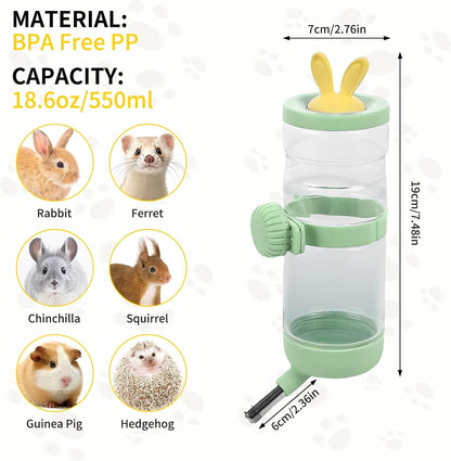 Hamster Water Dispenser,Small Animal Water Bottle Automatic Bottle Dispenser Large Capacity for Rabbits, Guinea Pigs, Hamsters, Ferrets, Chinchillas, Hedgehogs & Rodents (Green, 550ML/18.6OZ)