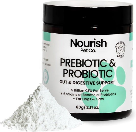Nourish Pet Co. Gut Health Support for Pets - Prebiotics & Probiotics for Digestion & Immunity
