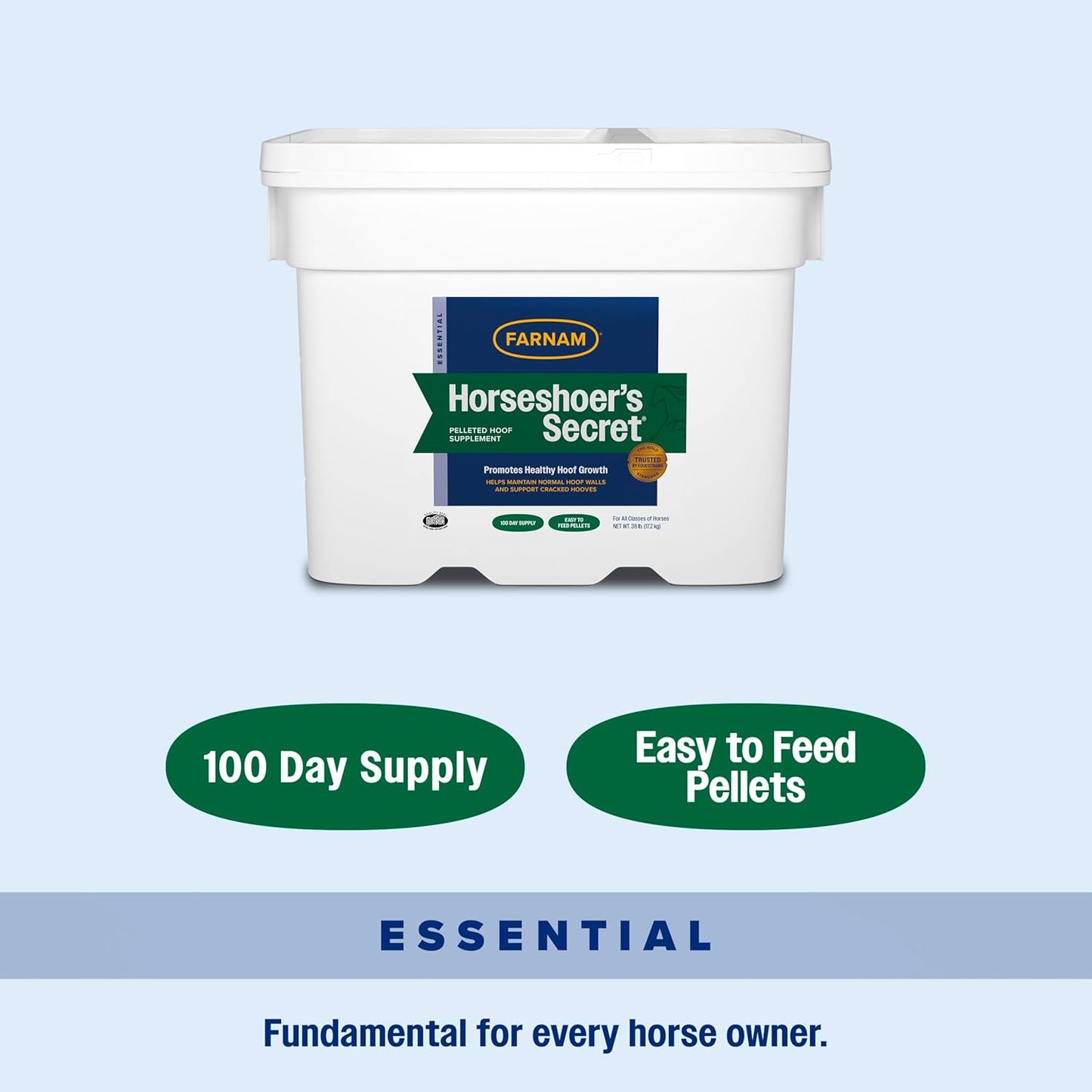 Farnam Horseshoer's Secret Pelleted Hoof Supplements, Promotes healthy hoof growth, maintains hoof walls & supports cracked hooves, 38 lbs., 100 day supply