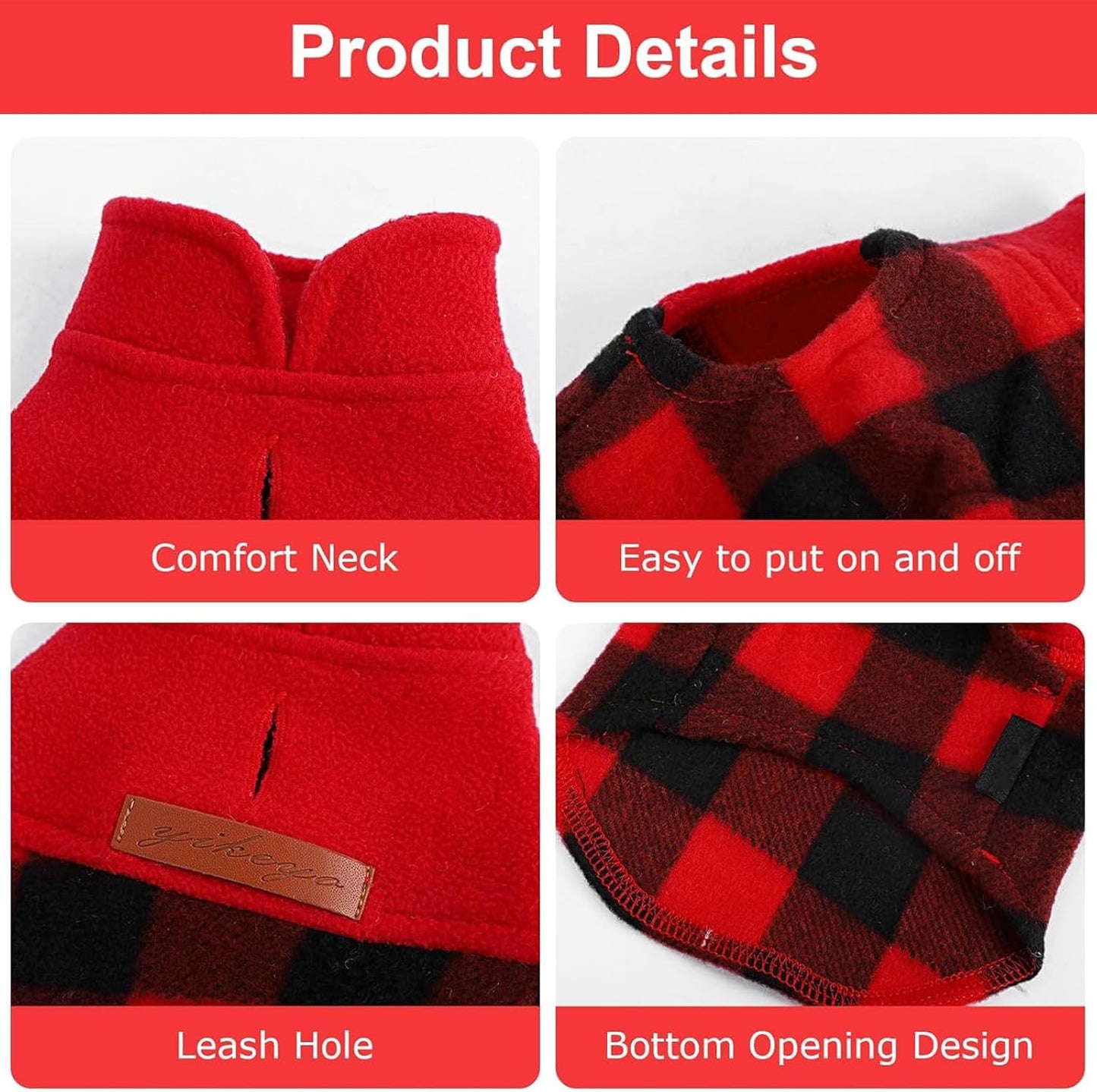 DaFuEn Fleece Dog Sweater, Dog Fleece Vest Winter Coat for Boy Girl, Pet Clothes Pullover, Soft Stretchy Puppy Sweater, Yorkie Teacup Chihuahua Jacket (Red Plaid, XS)