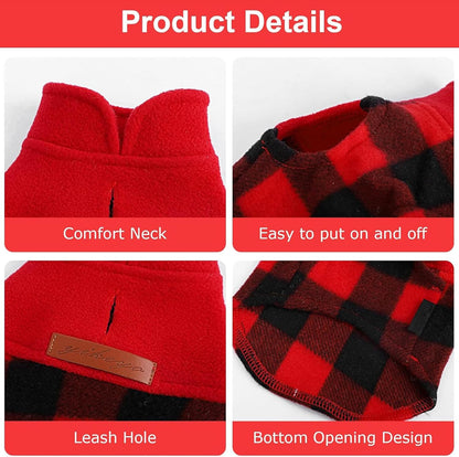 DaFuEn Fleece Dog Sweater, Dog Fleece Vest Winter Coat for Boy Girl, Pet Clothes Pullover, Soft Stretchy Puppy Sweater, Yorkie Teacup Chihuahua Jacket (Red Plaid, XS)