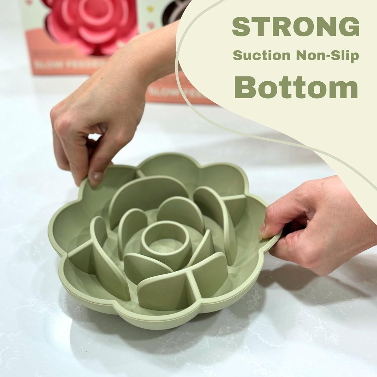 Hanara Sillicone Slow Feeder Dog Bowls & Lick Mat with Suction Bottom | Rose Petals Design | Promotes better digestion, prevent choking | Dish Washer Safe | Great Size For All Breed (Rose Quartz Pink)