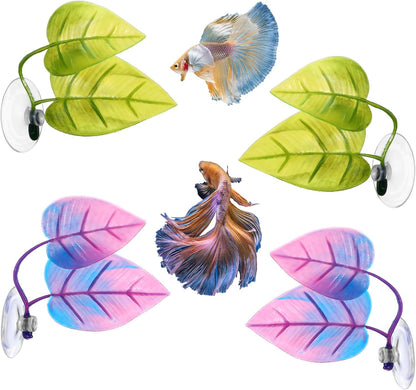 4 Pack Betta Fish Leaf Hammock, Soft Silicone Aquarium Decor, Simulates The Natural Habitat of Betta Fish for Betta Resting Breeding Hiding Playing, Fish Tank Ornaments