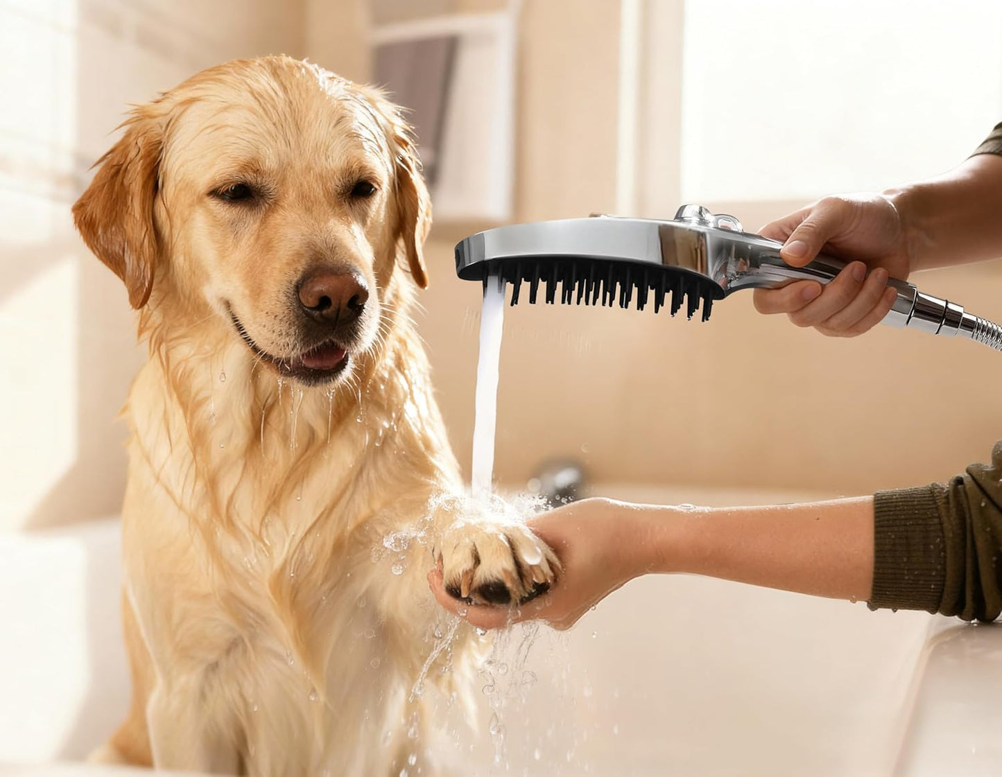 G-Promise 3 Mode Dog Shower Attachment with Pause Mode, Dog shower Sprayer with 100 Inches Stainless Steel Hose, Metal Diverter, Adhesive Holder, for Fast and Easy Dog Bathing and Cleaning(Chrome)