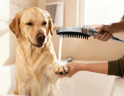 G-Promise 3 Mode Dog Shower Attachment with Pause Mode, Dog shower Sprayer with 100 Inches Stainless Steel Hose, Metal Diverter, Adhesive Holder, for Fast and Easy Dog Bathing and Cleaning(Chrome)