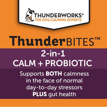 ThunderBites Calm + Probiotics for Dogs Daily Supplement Soft Chews, Supporting Dog Digestive & Gut Health with Probiotics, Prebiotics & Postbiotics + Calming Support for Daily Stressors, 90 Count