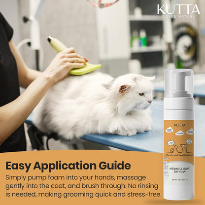 Kutta Hydrate & Shine Dry Foam - Natural Silk Protein Waterless Bath Foam for Dogs and Cats, Gentle Daily Coat Care with Lavender Oil, Detangling Formula 200ml/6.7 oz