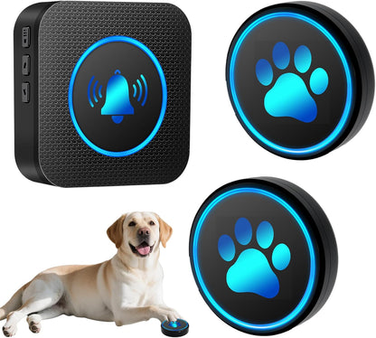 Dog Door Bell for Potty Training, Smart Wireless Doggie Doorbell to Go Outside, 1000 Feet Long Range with IP65 Waterproof Super-Light Touch Button, 60 Melodies & Adjustable Volume (2 Button)