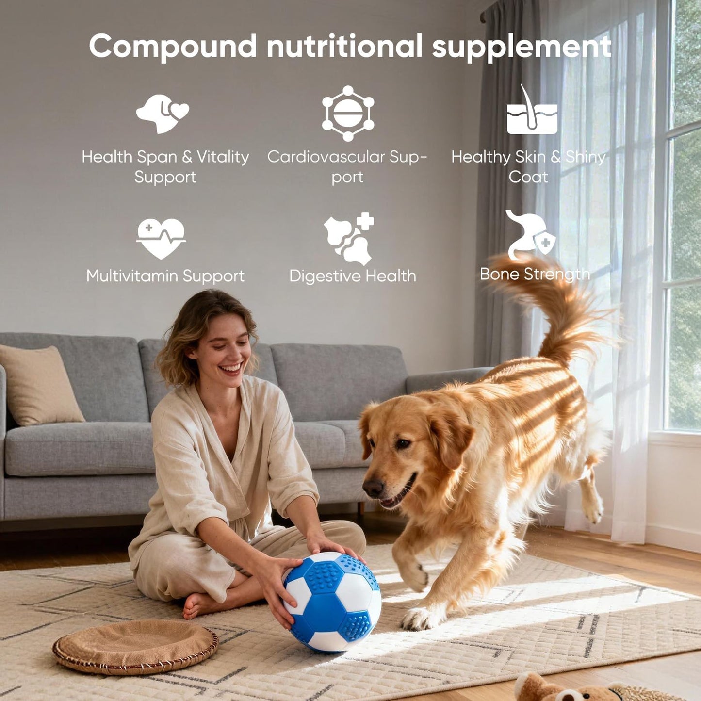 Adult Dog Nutrition Supplements – Vitality, Joint, Heart & Skin Support – with NAD+, Chondroitin, CoQ10, Astaxanthin – All Breeds 1+ – 30 Sachets, 4ct Each – Chicken Flavor