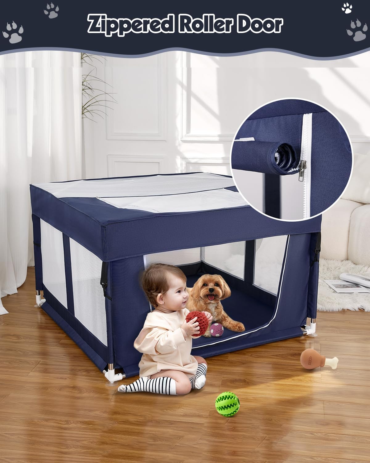 Puppy Playpen with Cover, Dog Playpen for Puppies or Small,Dog Fence Pet Playpen for Indoor & Outdoor,Sturdy Safety Whelping Box,Puppy Cage with Zipper Door,42x42 x26 inch