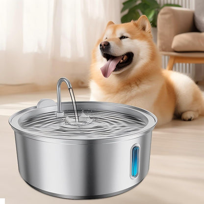 Large Dogs Water Fountain, 8L/270oz/ Stainless Steel Dog Water Fountain with Visual Water Level Window for Large for Families with Many Pets and Busy Families. with Operating Noise Below 30 decibels.