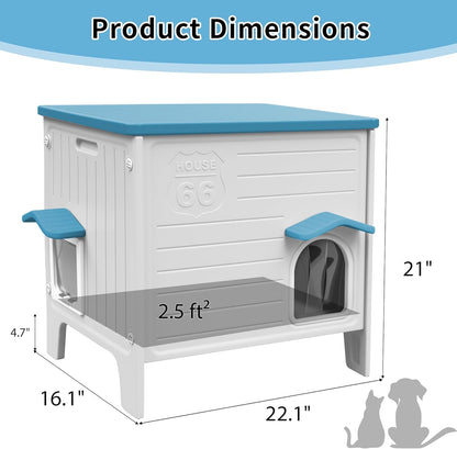 Rockever Plastic Outdoor Cat House, Waterproof Cat House for Outdoor Cats with Escape Door, Sturdy Feral Cat House Outdoor Indoor, Spacious and Clean Easily (Blue,M)