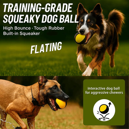 Squeaky Dog Ball for Aggressive Chewers – Durable Rubber Training Ball for Outdoor Fetch & Recall, High Bounce Interactive Dog Toy for Medium & Large Dogs, with Floating Water Feature for Pool & Beach