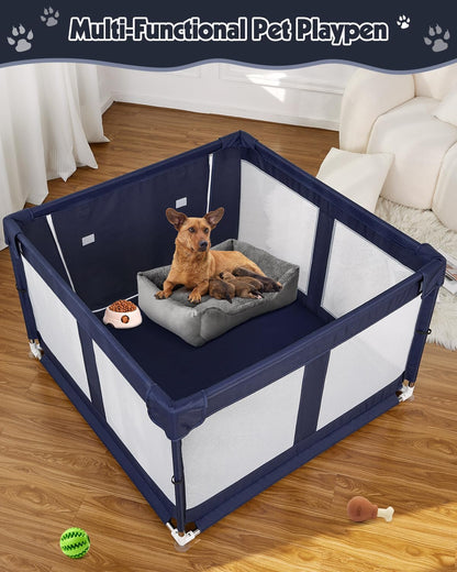 Puppy Playpen with Cover, Dog Playpen for Puppies or Small,Dog Fence Pet Playpen for Indoor & Outdoor,Sturdy Safety Whelping Box,Puppy Cage with Zipper Door,42x42 x26 inch