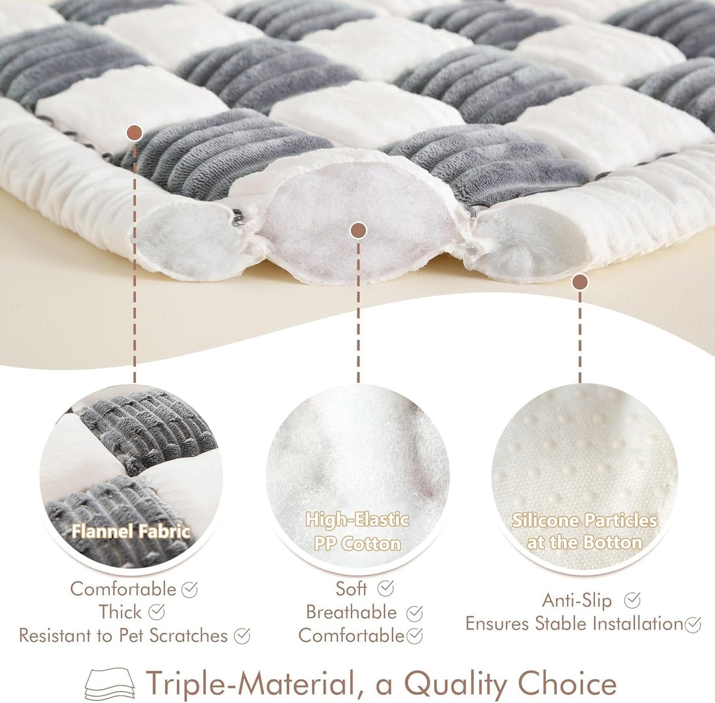 Dog Bed Mat for Car Backseat Extender, Non-Slip Plaid Pet Bed Mat for Car Back Seat Protector Cover, Furry Dog Couch Cover, Flannel Travel Dogs Mat for Cars, SUVs, Sedans. (51" x 24") (Grey, M)