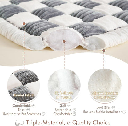 Dog Bed Mat for Car Backseat Extender, Non-Slip Plaid Pet Bed Mat for Car Back Seat Protector Cover, Furry Dog Couch Cover, Flannel Travel Dogs Mat for Cars, SUVs, Sedans. (51" x 24") (Grey, M)