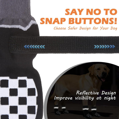 EXPAWLORER Dog Socks to Prevent Licking Paws with Grippers for Hardwood Floors Anti Slip, Reflective Dog Cold Winter Shoes Booties Boots & Paw Protectors with for Small Medium Large Senior Dogs L