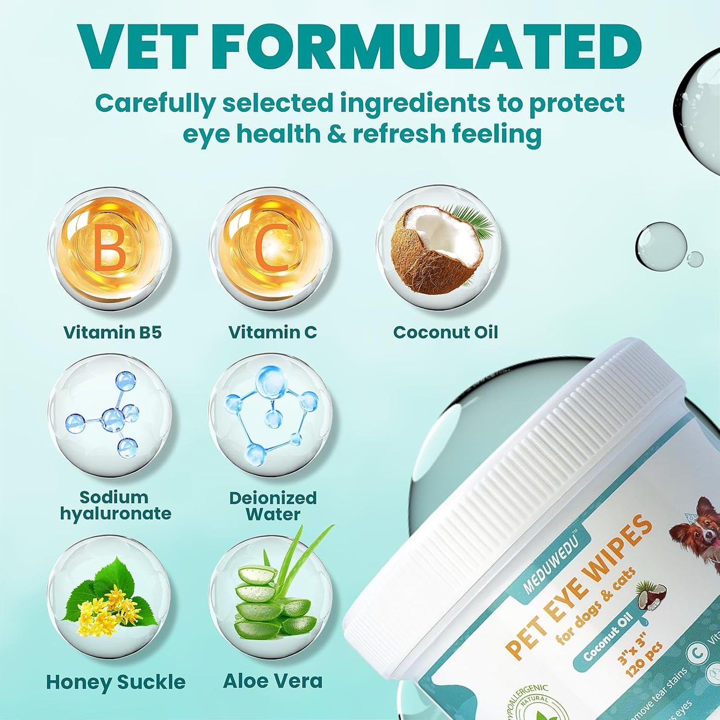 Eyes Wipes for Dogs & Cats 120 Counts, Grooming Kit Care for Dogs and Cats, Prevent Tear Stains, Eye Debris, Discharge, Mucus Secretions,Coconut Scent