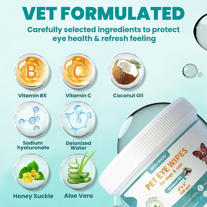 Eyes Wipes for Dogs & Cats 120 Counts, Grooming Kit Care for Dogs and Cats, Prevent Tear Stains, Eye Debris, Discharge, Mucus Secretions,Coconut Scent