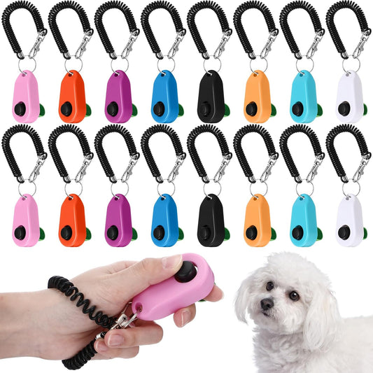16 Pcs Dog Training Clickers with Wrist Bands Multicolor Pet Dog Cat Training Clickers & Behavior Aids Portable Pet Train Tools Supplies for Behavior Exercise
