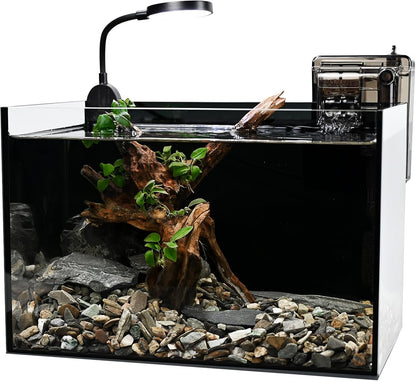 Nano Nature Aquarium Kit,Clear Glass Desktop Fish Tank with with Waterfall Filter and Light for Beginners and Children to Keep Betta Fish, Goldfish, Shrimp, and Aquatic Plants (Black, 2.8 Gallon)