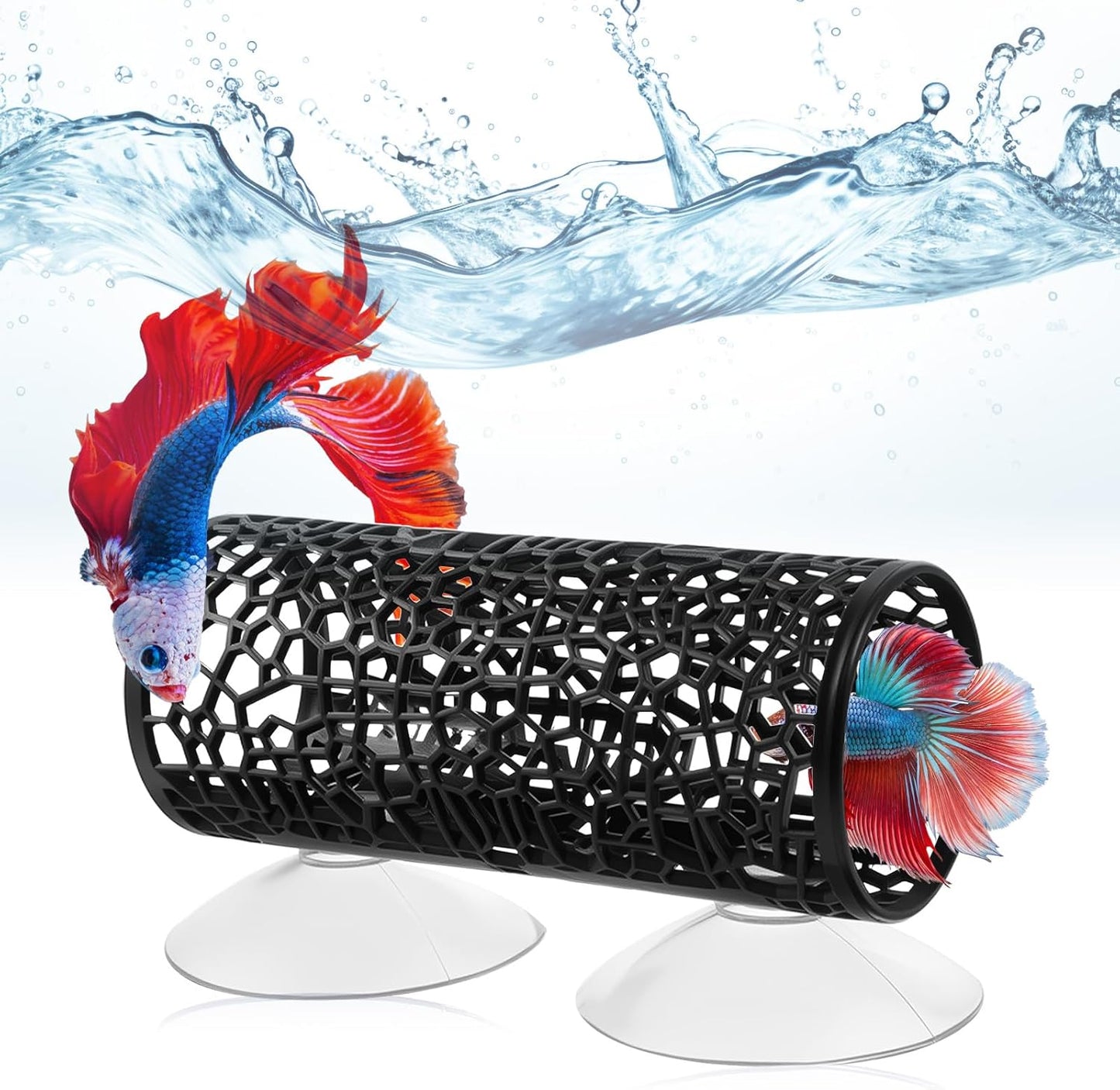 Betta Fish Tank Accessories, Black Hollow Aquarium Tunnel Swim Tube Soft Edged Betta Shelter Cave Safer for Small Fish Shrimp Aquarium Decor Hideout Tube