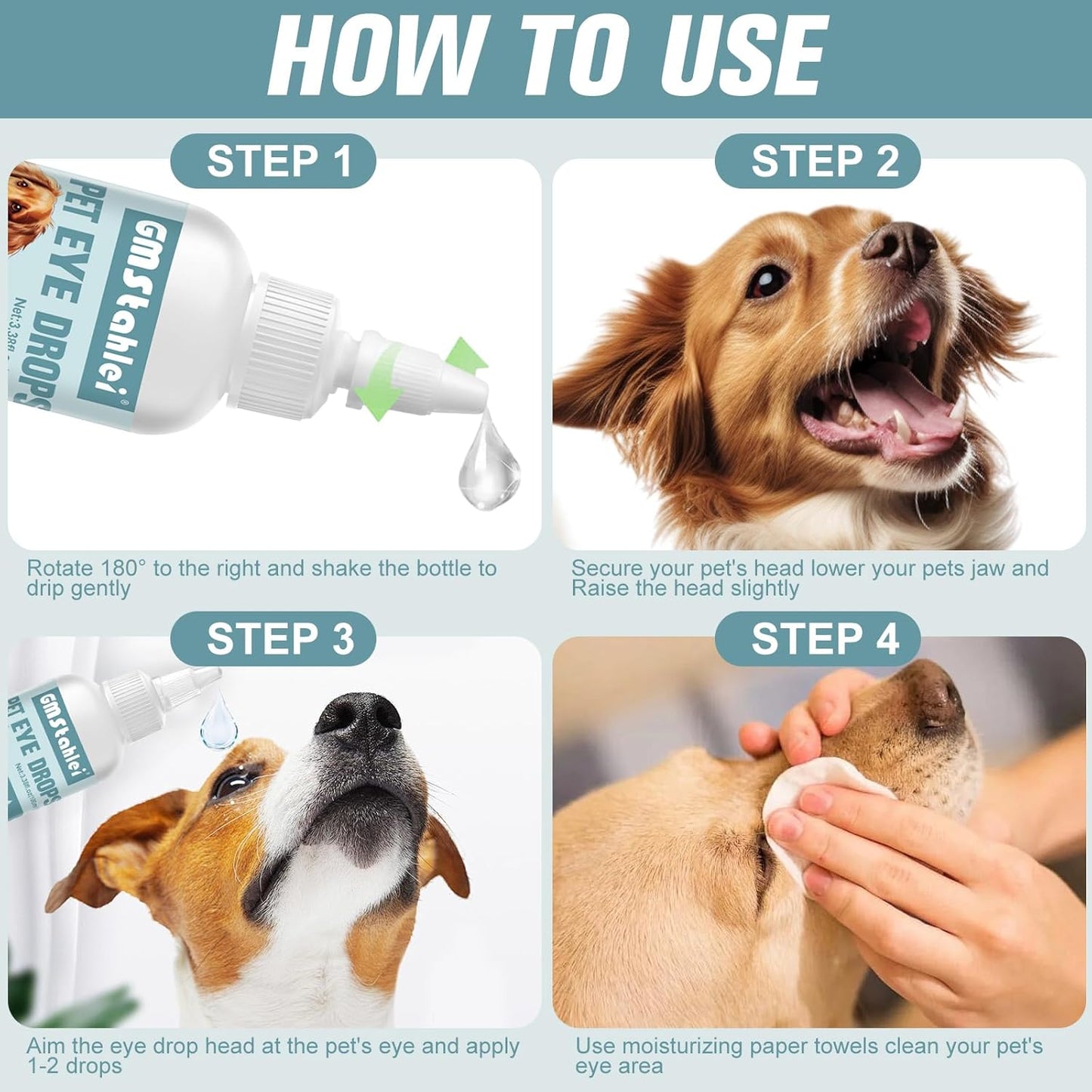 Pet Eye Drops for Dogs & Cats – Soothe Eye Infections,Allergies, Relieve Dogs Cats Dry Eyes Pink Eyes,Eye Wash for Pet Cleaning,Tear Stain Remover,Safe & Gentle Formula for All Animals (100ML)