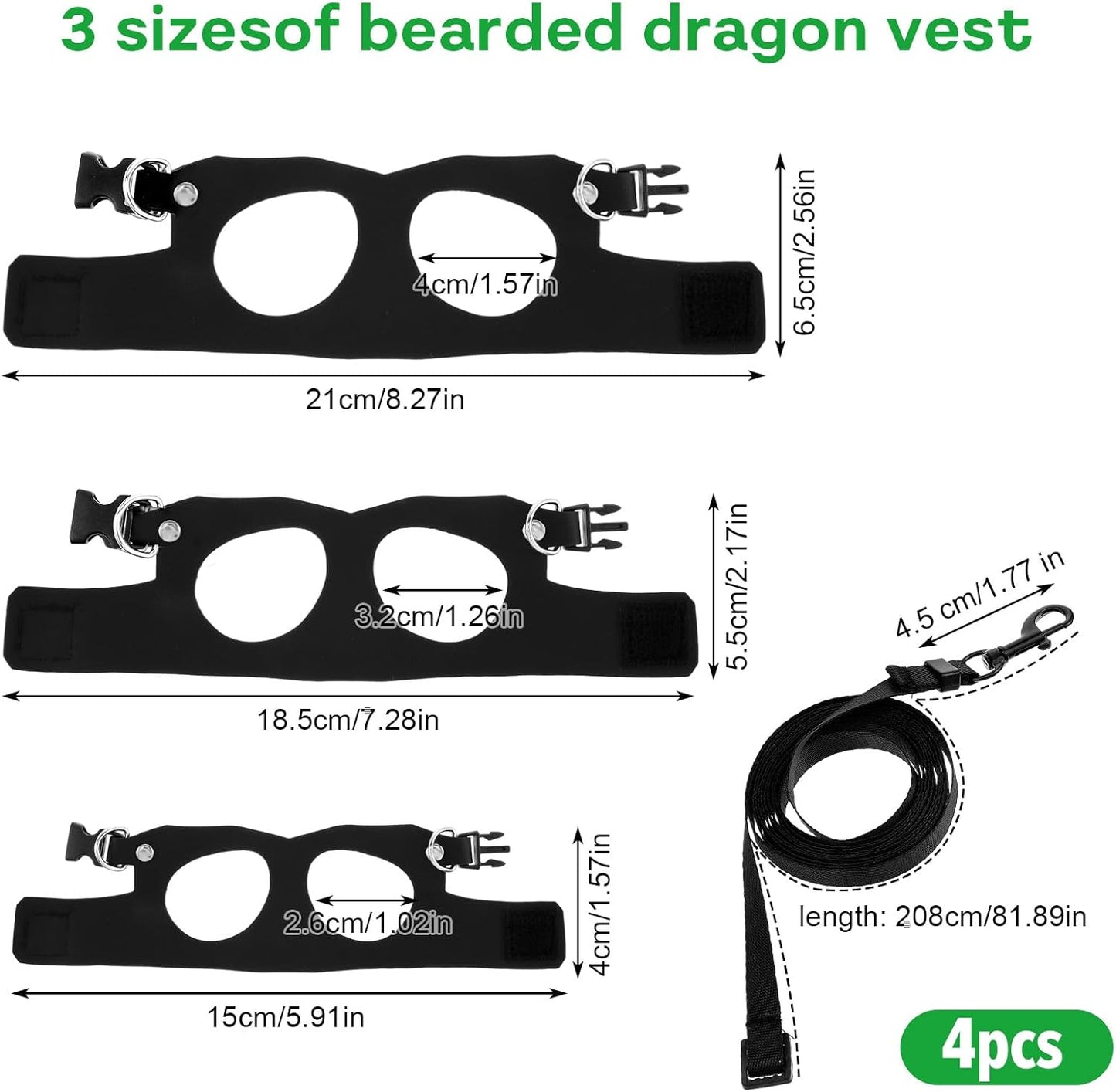 Bearded Dragon Harness Leash 3 Size Adjustable Soft Reptile Leash Retractable Bearded Dragon Vest Training Walking Lizard Traction Rope for Outdoor Small Animal Rabbit Squirrel (Black)